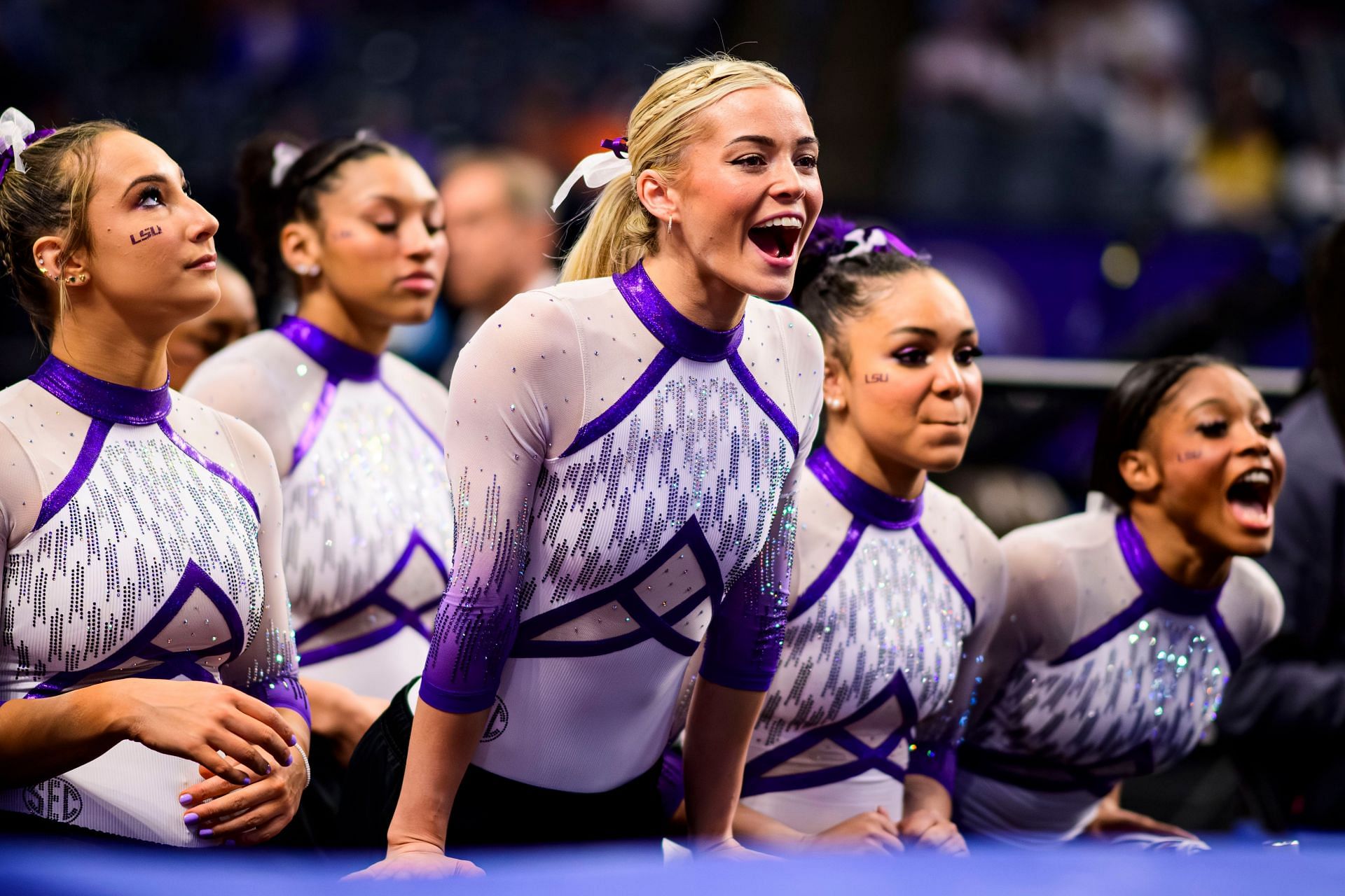 Olivia Dunne of the LSU Tigers during the SEC Women's Gymnastics Championships at the Legacy Arena in Birmingham, Alabama. (Photo via Getty Images)